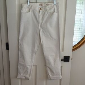 Jen7 Women's White Straight Crop & Roll Jeans, Size 10